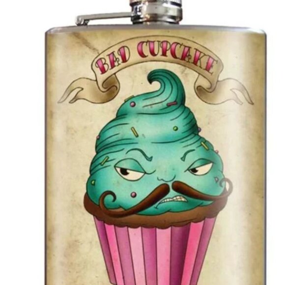 Flask - Trixie & Milo Bad Cupcake 8oz Stainless Steel Flask pocket flask 8oz - Picture 1 of 3